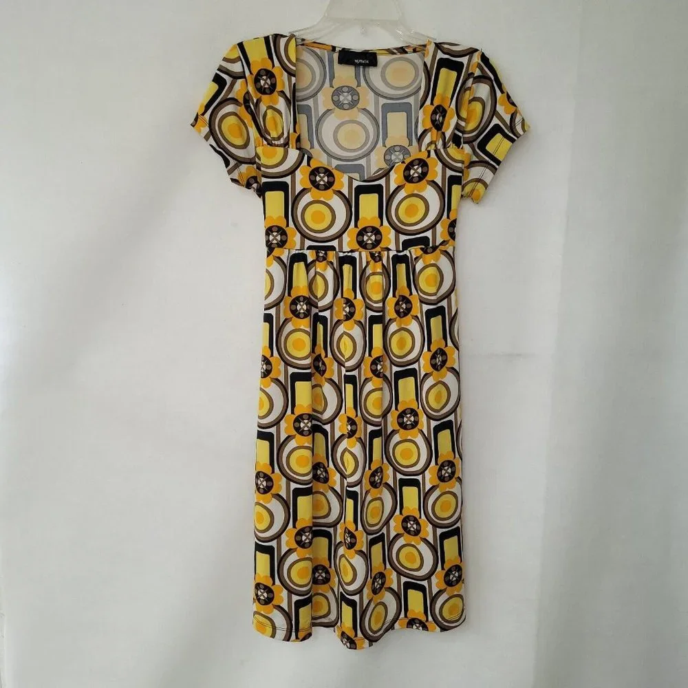 Hypnotik Dress Womens‎ M Short Sleeve Scoop Neck Stretch Retro Print 70s 80s 90s